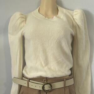 Antonio Melani Cream Puff Sleeve Sweater Soft Knit Minimalist S luxe cozycore